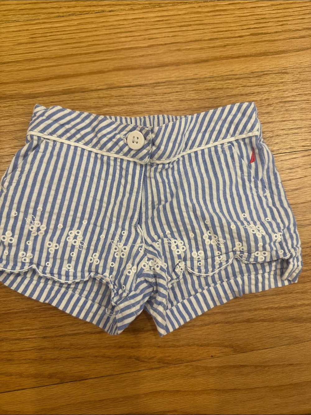Nautica Blue and White Striped Girls' Shorts with Eyelet Trim